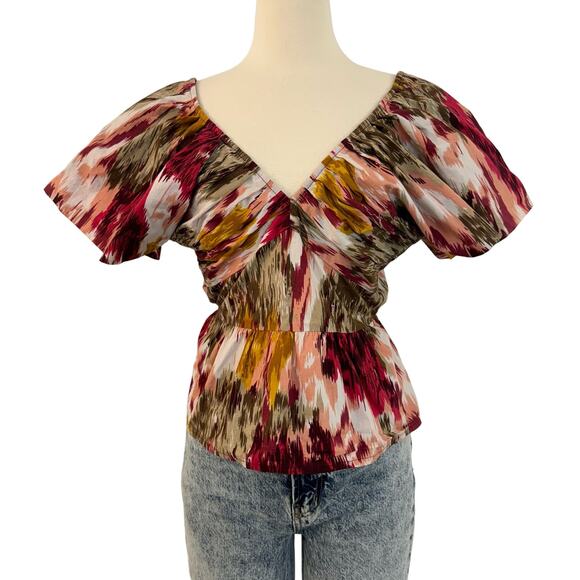 Love the Label Anthropologie Painterly Open-Back Blouse Crop Top | Size XS - Picture 1 of 10